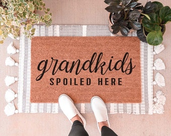 Grandkids Spoiled Here Doormat, Grandparents Gift, Mothers Day Gift, Welcome Mat, Housewarming Gift, Personalized Doormat, Custom Doormat