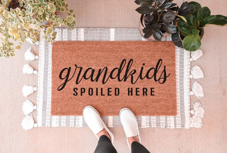 Grandkids Spoiled Here Doormat, Grandparents Gift, Mothers Day Gift, Welcome Mat, Housewarming Gift, Personalized Doormat, Custom Doormat Style 1 (Main Photo)