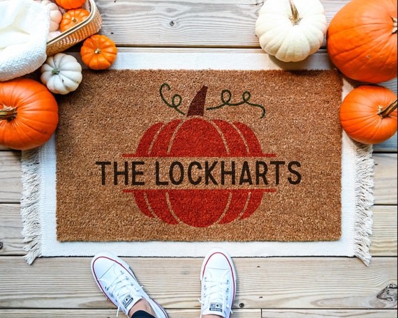 Custom Fall Door Mat, Fall Outdoor Doormat, Pumpkin Doormat, Welcome Mat, Personalized Door Mats, Last Name Rug, Fall Decor, Halloween Mat