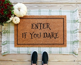 Enter If You Dare Doormat, Halloween Coir Door Mat, Spooky Porch Decor