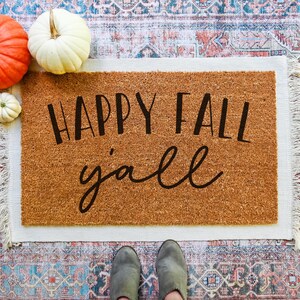 doormat that says happy fall yall