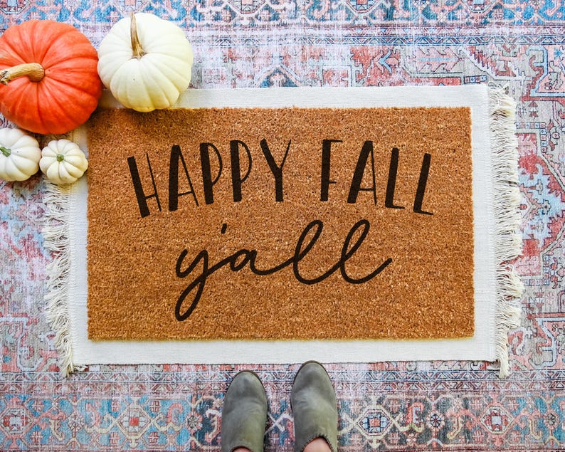 doormat that says happy fall yall