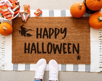 Happy Halloween Doormat, Spooky Coir Door Mat, Halloween Porch Decor