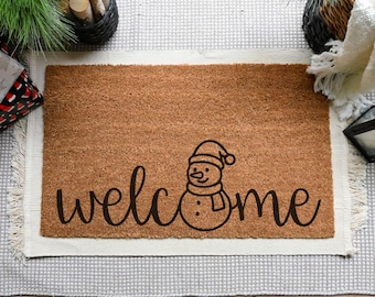 Snowman Welcome Doormat: Winter Coir Front Porch Decor
