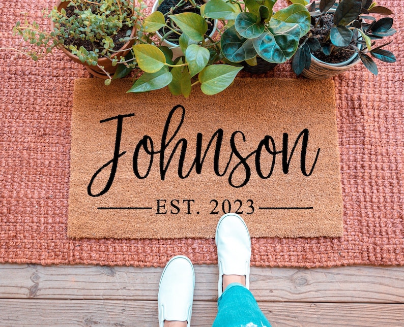 Last Name Doormat, Personalized Doormat, Custom Doormat, Personalized Welcome Mat, Housewarming Gift, Closing Gift, Newlywed Gift EST. DATE
