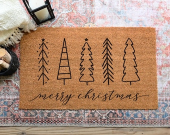 Merry Christmas Doormat, Christmas Doormat, Holiday Decor, Front Porch Decor, Christmas Tree Doormat, Christmas Decor, Merry Christmas Mat