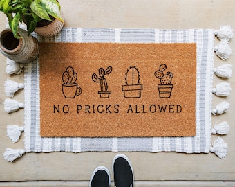 No Pricks Allowed Doormat, Cactus Doormat, Funny Doormat, Funny Door Mat, Funny Welcome Mat, Unique Doormat, Plant Doormat, Cactus Door Mat