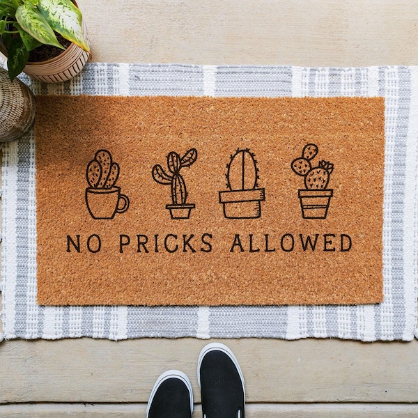 No Pricks Allowed Doormat, Cactus Doormat, Funny Doormat, Funny Door Mat, Funny Welcome Mat, Unique Doormat, Plant Doormat, Cactus Door Mat