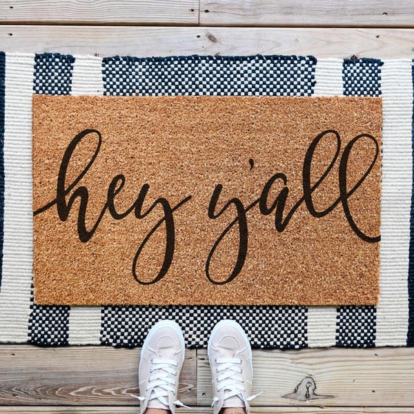 Hey Yall Doormat, Custom Door Mat, Cute Door Mat, Front Porch Decor, Custom Welcome Mat, Hey Yall Door Mat, Funny Door Mat Funny Welcome Mat