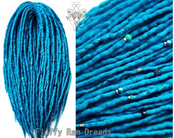 No. 35 - Turquoise / wool dreadlocks set one colour / double ended DE / short medium long / woolen dreads highest quality 14-29 inches