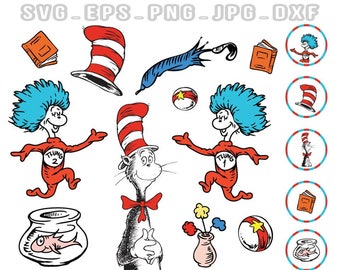 Dr Seuss Svg, Cat in the Hat Svg, Png, Clip Art, decal design, cartoon clipart, Cricut Files, Silhouette Files, Printable, Cameo, T-shirt