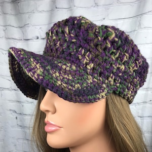 Chunky Purple Camouflage Crochet Fitted Cap w/ Brim
