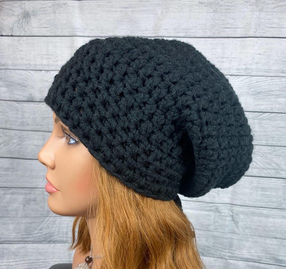 Black Chunky Slouchy Beanie W/drawstring - Etsy Norway display picture 1
