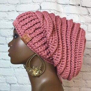 Mauve Oversized Chunky Beanie w/ Drawstring