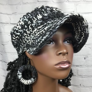Ready To Ship Crochet Fitted Brimmed Cap w/ Earrings