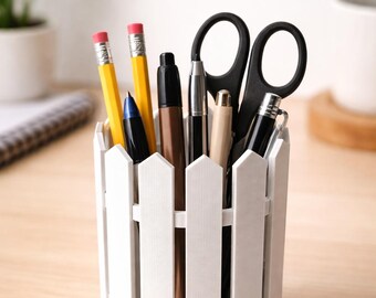 Wood Fence Pen Holder Rustic Desk Organizer Pencil Holder Cup 3D Printed Desk Decor Office Storage Gift for Him Her