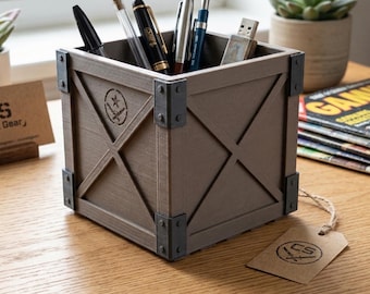 Industrial Gaming Crate Pen Holder CS Inspired Desk Organizer 3D Printed Pencil Holder, Gamer Desk Decor Loot Box Style Storage