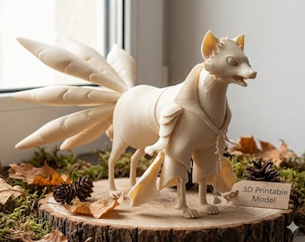Nine-Tailed Fox (Kitsune) Figurine – Fantasy Fox Toy STL – 3D Printable Sculpture