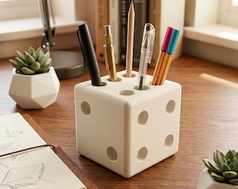 Dice Pencil & Pen Holder - D6 Desk Organizer - Practical Gift for Students, Office or Mom - Kids Room Decor - Board Game Lover Gift