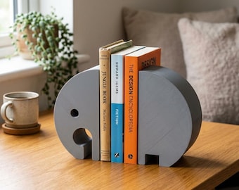 Elephant Bookends - Minimalist Book Holder Set - Gift for Readers, Students or Mom - Modern Nursery Decor - Practical Office Desk Organizer