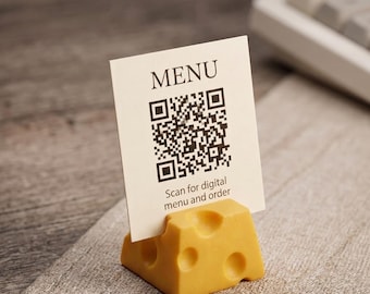 Menu Holder for Tables, Yellow Cheese Stand for QR Codes and Place Cards