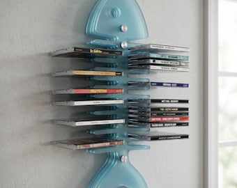 Fish Skeleton Wall-Mounted CD Rack, 3D Printed PLA Media Organizer, Color Choice