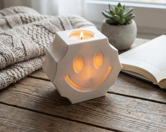 Smiley Face Candle Holder Modern Minimalist Tealight Holder Cute Home Decor 3D Printed Gift Cozy Aesthetic Decor