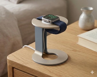 Modern Minimalist Apple Watch Charging Stand 3D Printed Desk & Nightstand Dock Cable Management Organizer Smartwatch Display