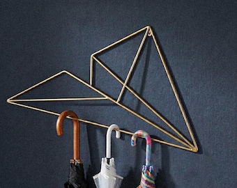 Wall Umbrella Holder, Gold Paper Airplane Rack for Entryway Storage