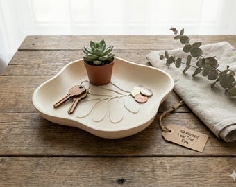 Organic Leaf Trinket Dish, Minimalist Catchall Tray, 3D Printed Jewelry Tray, Key Holder Dish, Modern Home Decor Gift