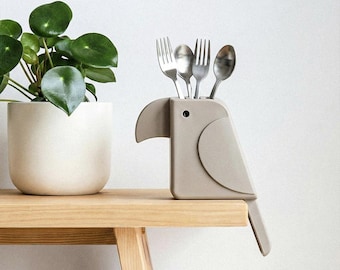 Parrot Cutlery Holder Unique Kitchen Organizer Utensil Stand Perfect Gift for Cooks, Housewarming or Wedding Functional Bird Kitchen Decor