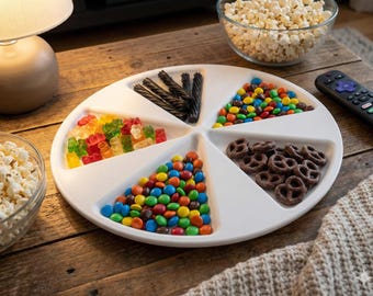 Divided Snack Tray 6-Section Candy & Nut Bowl for Movie Night Sectional Serving Platter Modern Party Snack Organizer