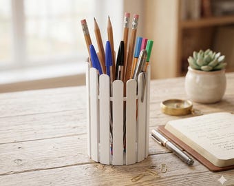 Pop Art Desk Organizer: Woven Picket Style Pen and Brush Holder with Rainbow Paint Splashes Unique Office Accessory Gift for Creatives