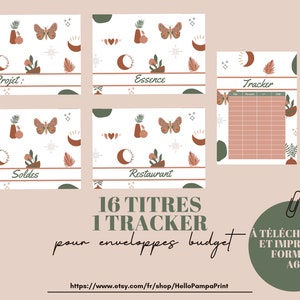 A6 binder budget envelopes, i.e. 16 personalized title labels + 1 printable budget tracker - bohemian model