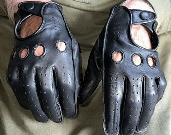 Men Genuine Leather Driving Gloves – Soft, Perforated Grip Accessory
