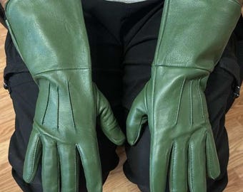 Genuine Leather Long Arm Cuff Gloves, Medieval Gauntlet Gloves For Men