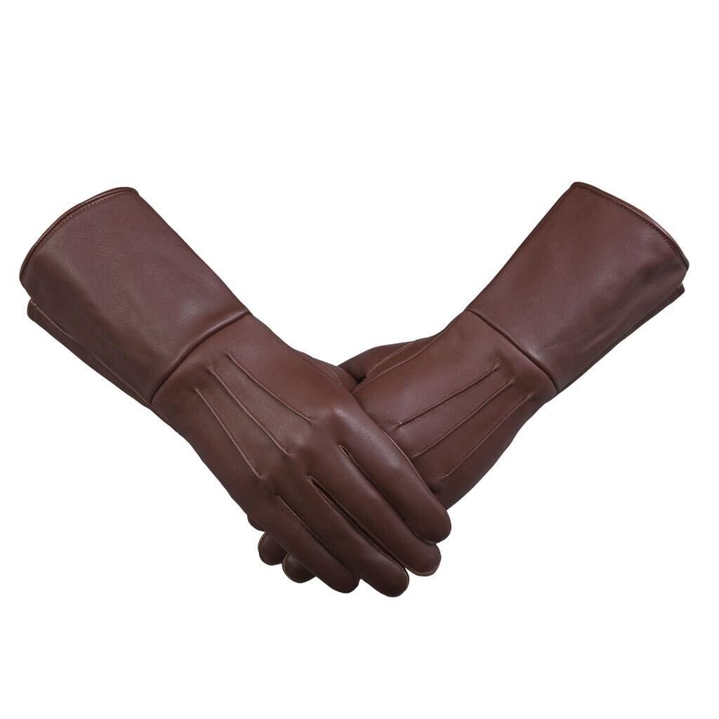 Men's Acorn Brown Leather Gauntlet Gloves - Sheep Leather Unlined For Cosplay, Renaissance, Or Medieval Costumes