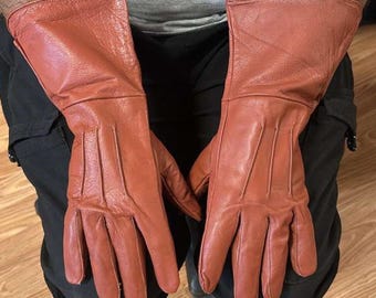 Genuine Leather Long Arm Cuff Gloves, Medieval Gauntlet Gloves For Men