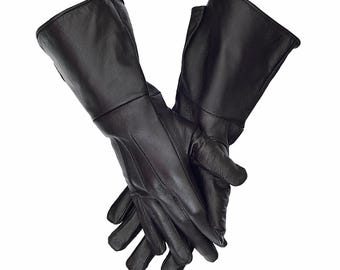 Medieval Long Arm Cuff  Black Leather Gauntlet Gloves