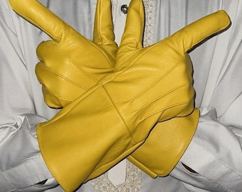 Medieval Long Arm Cuff  Yellow Leather Gauntlet  Gloves