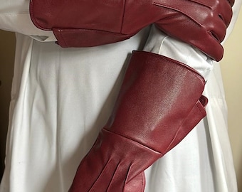 Medieval Long Arm Cuff  Burgundy Leather Gauntlet  Gloves