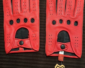 Men Genuine Leather Two-Tone Driving Gloves with Knuckle Holes