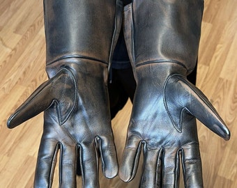Medieval Long Arm Cuff Black Waxed Leather Gauntlet Gloves
