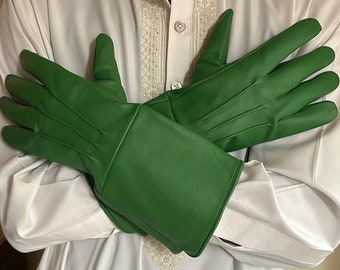 Medieval Long Arm Cuff  Green Leather Gauntlet Gloves