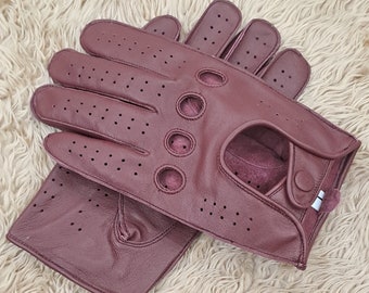 Men Burgundy Leather Driving Gloves: Soft Lambskin, Comfortable Grip