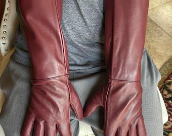 Burgundy Leather Long Cuff Medieval Gloves – Men's Costume Cosplay Accessories