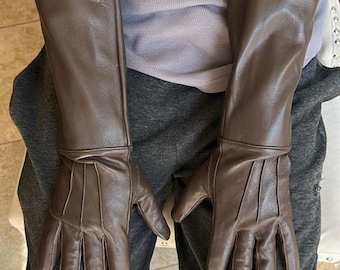 Brown Genuine Leather Long Cuff Medieval Gloves – Men's Costume Accessory