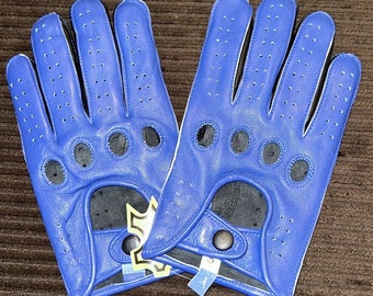 Men Two Tone Leather Driving Gloves with Knuckle Holes