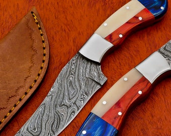 Rare Custom Damascus Skinning Hunting Knife Camel Bone , Hard Wood Handmade (US-58)