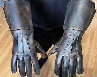 Medieval Long Arm Cuff  Black Waxed Leather Gauntlet Gloves